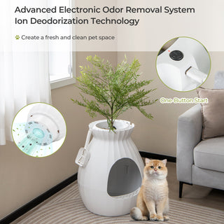 Smart Plant-Style Cat Litter Box with Electronic Odor Control and Sterilization – White