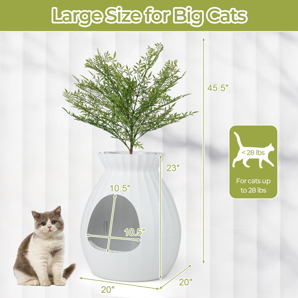 Smart Plant-Style Cat Litter Box with Electronic Odor Control and Sterilization – White