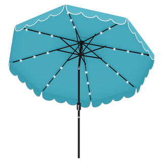 9.3-Foot Solar Patio Umbrella with 24 LED Lights and Ruffled Canopy – Beige