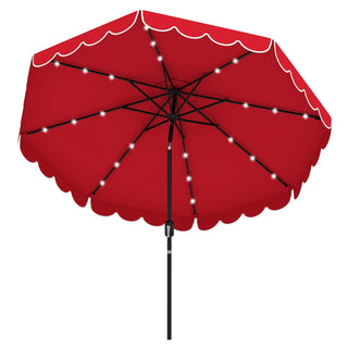 9.3-Foot Solar Patio Umbrella with 24 LED Lights and Ruffled Canopy – Beige