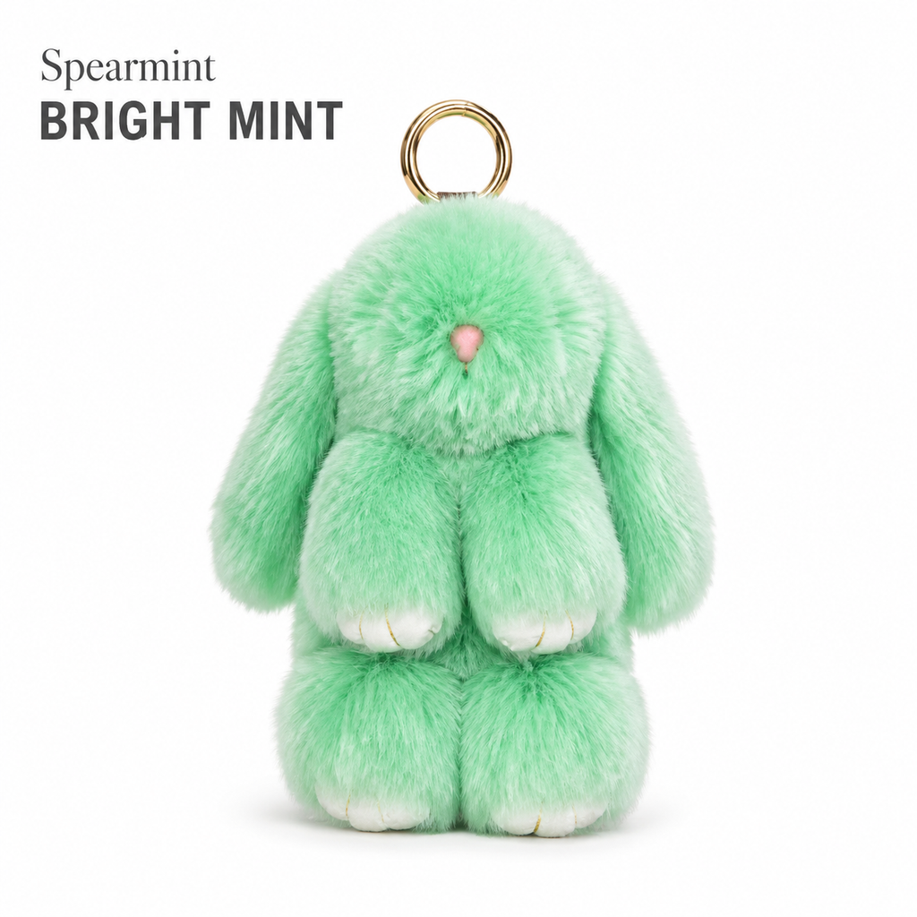 Bunny Lulu Rex Fur Key Chain Gift Set with Vintage Tin or Drawstring Bag