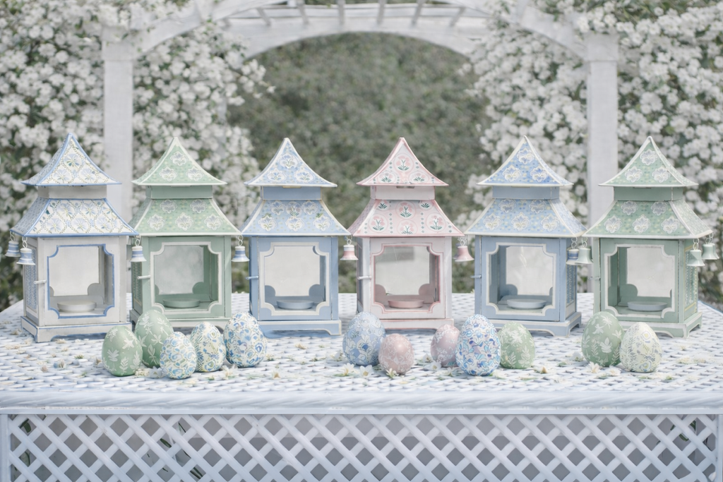 Sage Green & White Tulip Pagoda Lantern (3 Sizes) | Floral Chinoiserie Accent  Meta Description: