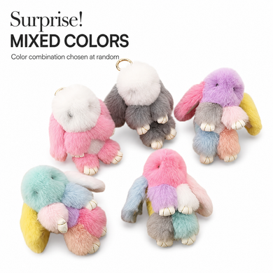 Bunny Lulu Rex Fur Key Chain Gift Set with Vintage Tin or Drawstring Bag