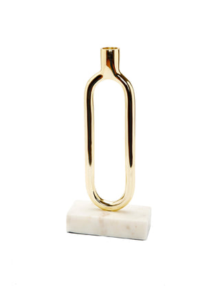 Gold Loop Taper Candle Holder on Marble Base - 11.75