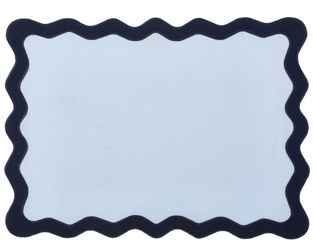 Hampton Pale Blue & Navy Trim Placemat & Napkin Set