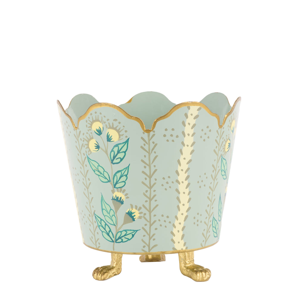 Green & Gold Floral Bucket Planter (3 Sizes)
