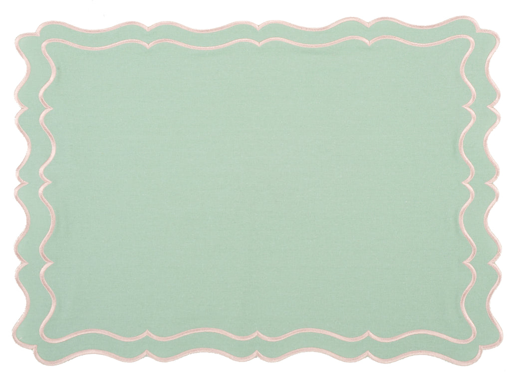 Raleigh Mint Green & Soft Gold Trim Placemat & Napkin Set