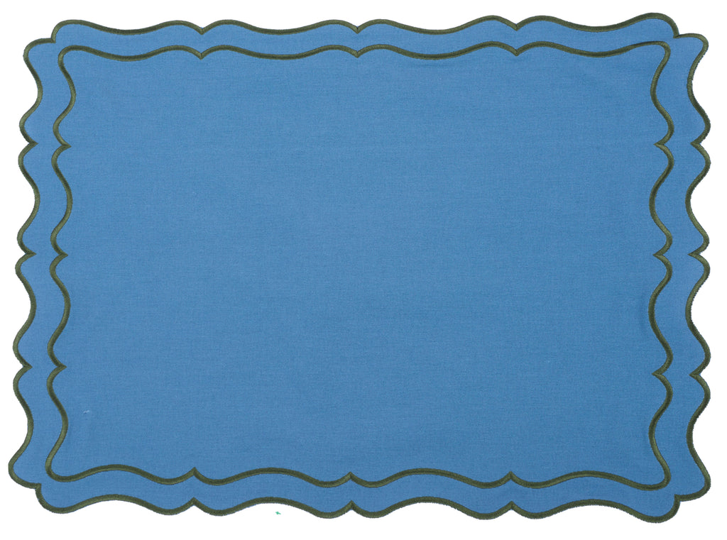 Raleigh Blue & Green Trim Placemat & Napkin Set
