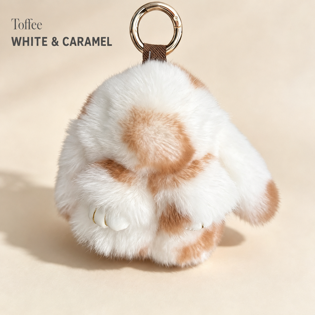 Bunny Lulu Rex Fur Key Chain Gift Set with Vintage Tin or Drawstring Bag