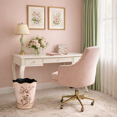 Pink & Gold Scalloped Wastepaper Basket | Elegant Decorative Bin