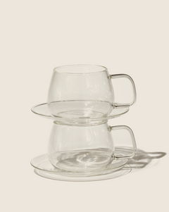 Glass Cups & Saucers Set (2) – Heat-Resistant Borosilicate Tea Cups