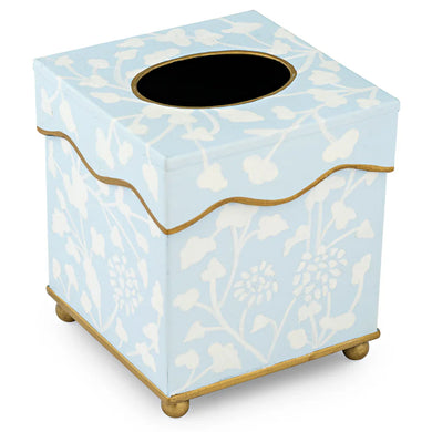 Pale Blue Spring Floral Wastepaper Basket & Tissue | Elegant Bath Décor