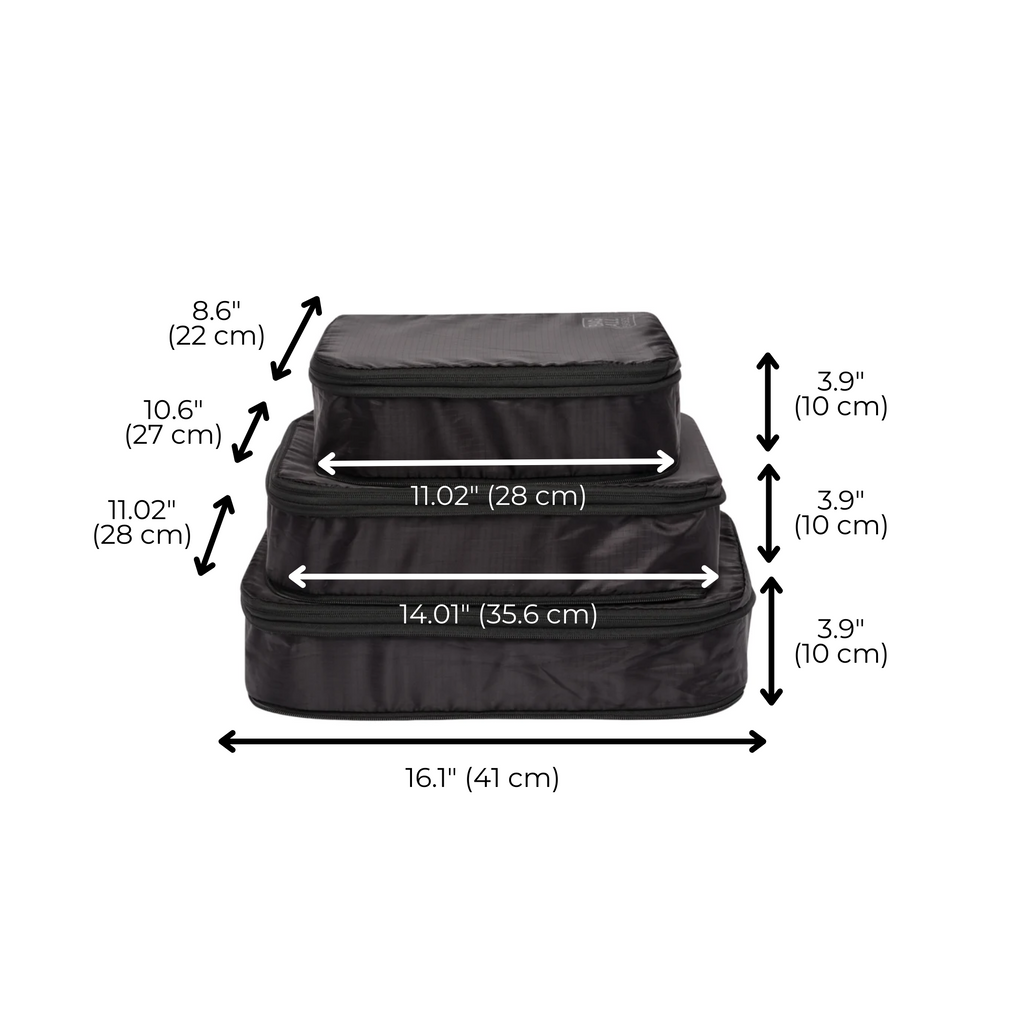 Compression Packing Cubes – Recycled Nylon – 3-pack – Black