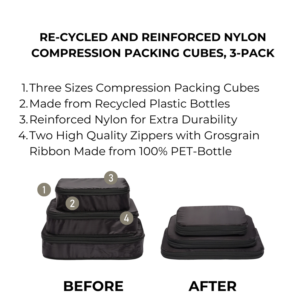 Compression Packing Cubes – Recycled Nylon – 3-pack – Black