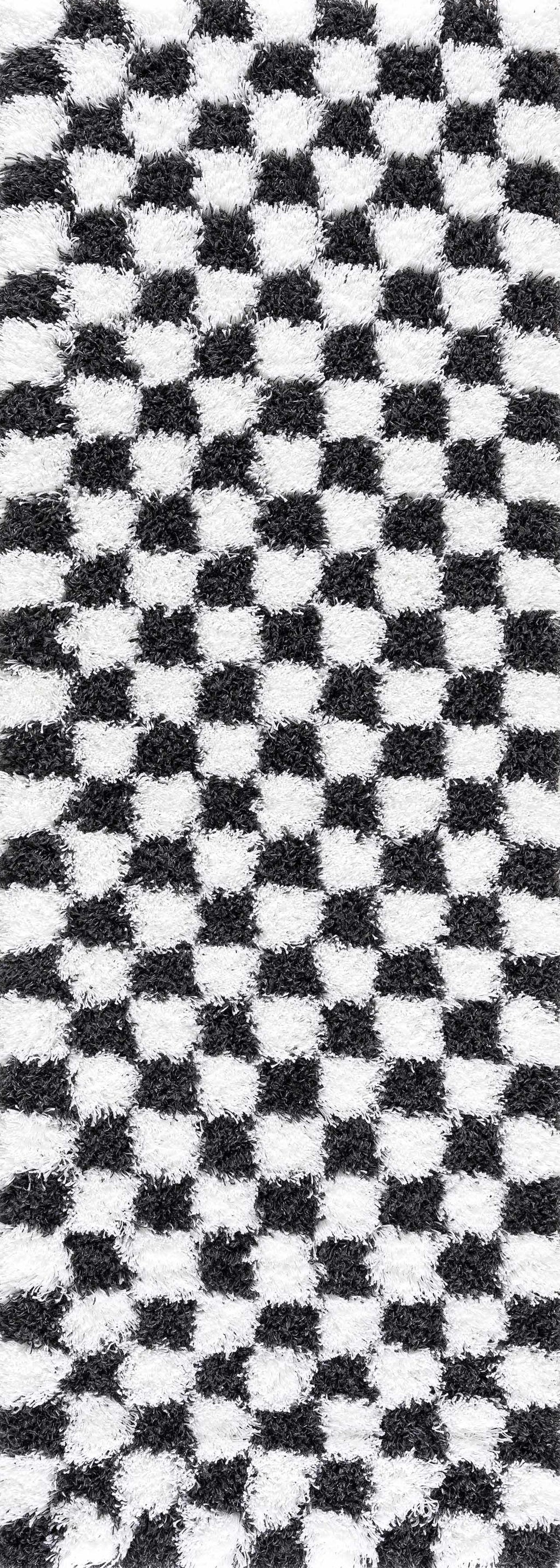 Atira Black White Checkered Area Rug – Modern Patterned Washable Carpet