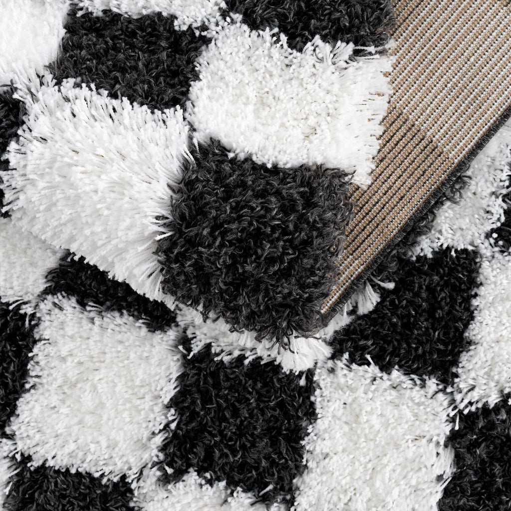 Atira Black White Checkered Area Rug – Modern Patterned Washable Carpet
