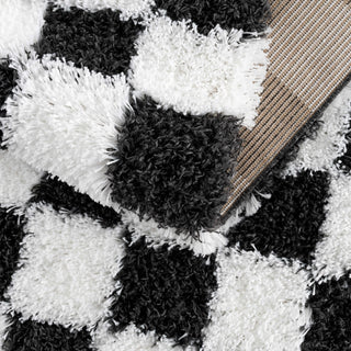 Atira Black White Checkered Area Rug – Modern Patterned Washable Carpet