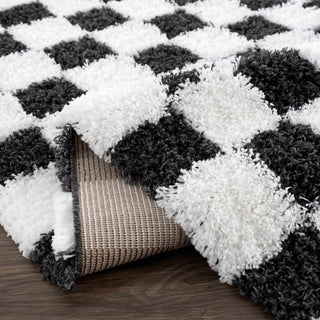 Atira Black White Checkered Area Rug – Modern Patterned Washable Carpet
