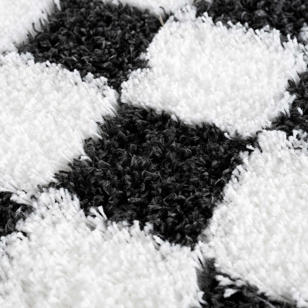 Atira Black White Checkered Area Rug – Modern Patterned Washable Carpet