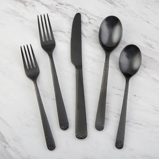 Private Label Cecil Black Satin Hammered 20-Piece Flatware Set, 18/10 stainless steel