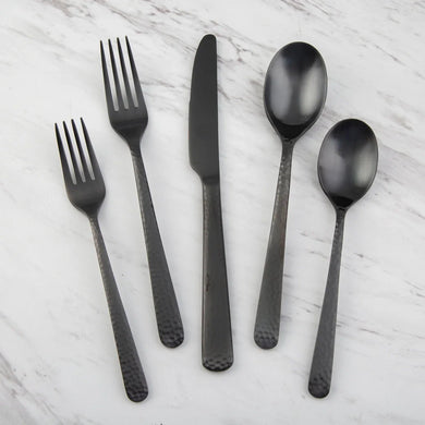 Private Label Cecil Black Satin Hammered 20-Piece Flatware Set, 18/10 stainless steel