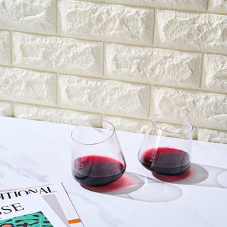 Rolling Un-Spillable Stemless Spinning Aerating Wine Glasses | Set of 2 | Spill-Proof Aerating Wine Glass, No Stem Tilted Glassware for Whiskey, Champagne, Cocktail, Water, Gift For Her, Him 13.5OZ