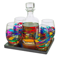 Artisanal Barcelona Hand-Painted Decanter Set | Renaissance Stained-Glass Collection