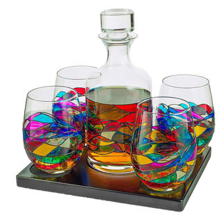 Artisanal Barcelona Hand-Painted Decanter Set | Renaissance Stained-Glass Collection