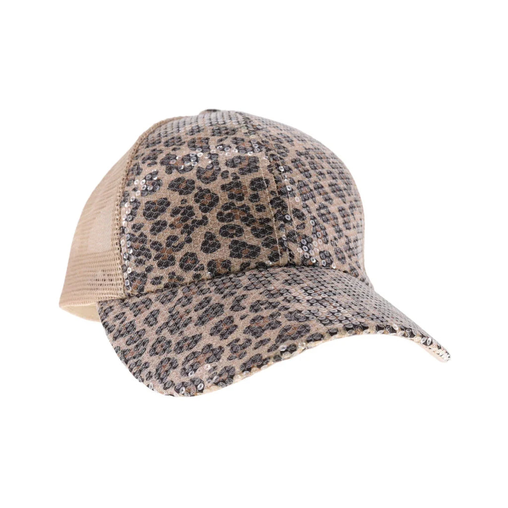 Clear Sequin Leopard C.C Ball Cap – Sparkle Animal Print Baseball Hat