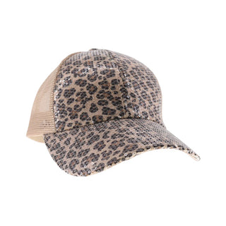 Clear Sequin Leopard C.C Ball Cap – Sparkle Animal Print Baseball Hat
