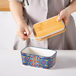 Simi Porcelain Butter Dish with Bamboo Lid