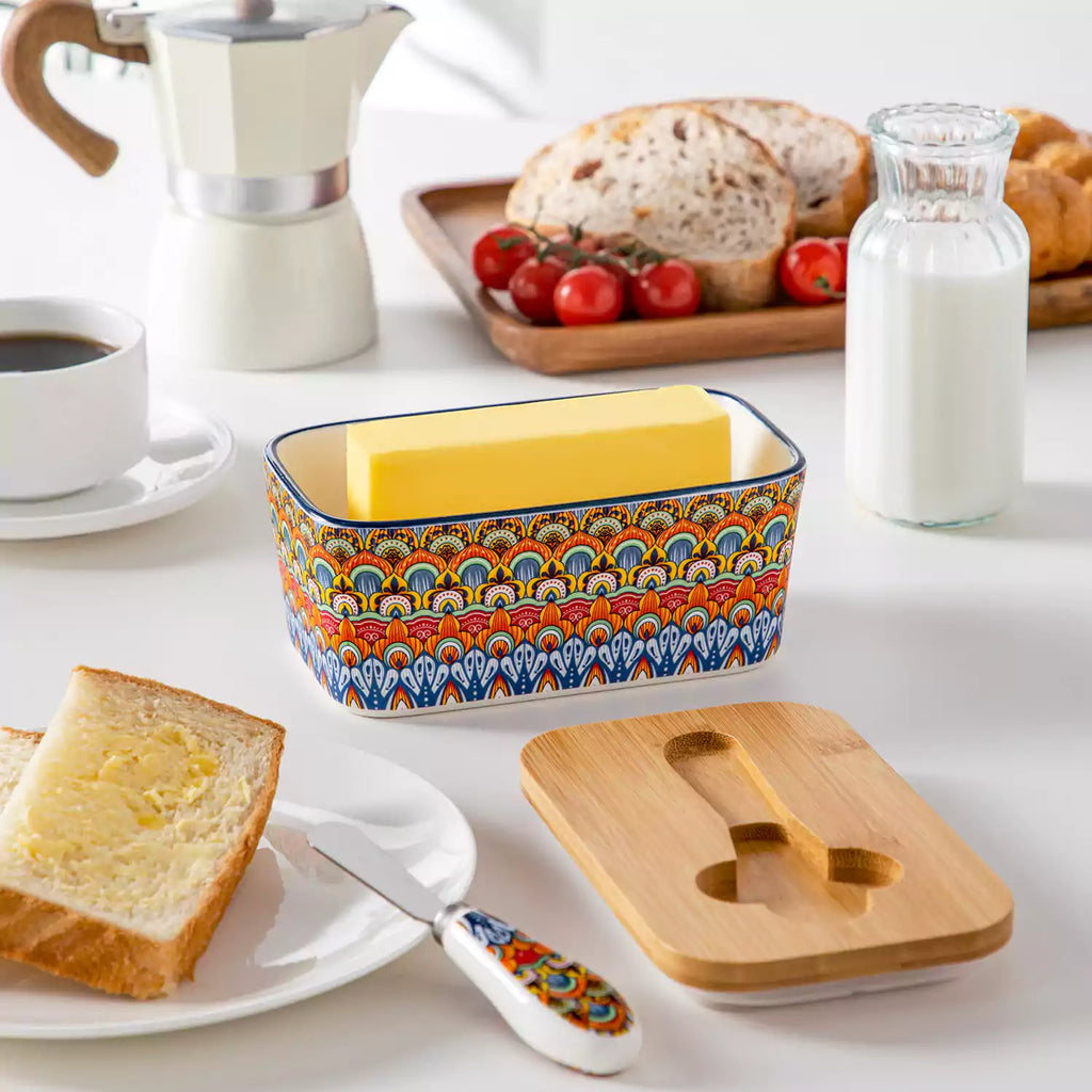 Simi Porcelain Butter Dish with Bamboo Lid