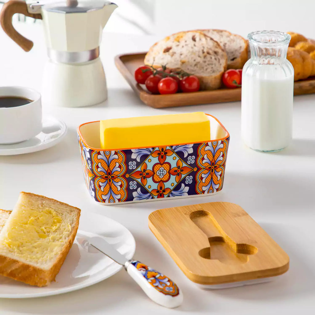 Simi Porcelain Butter Dish with Bamboo Lid