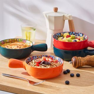 Simi Soup Bowls with Handles Set of 4 – 23oz Bohemian Porcelain Bowls
