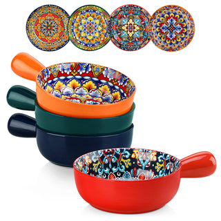 Simi Soup Bowls with Handles Set of 4 – 23oz Bohemian Porcelain Bowls