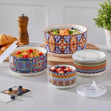 Simi Porcelain Food Storage Bowls with Lids – Set of 4