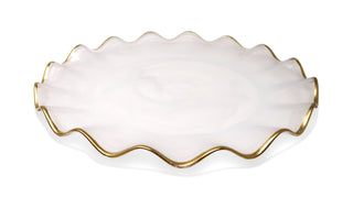 Set of 4 White Alabaster Plates with Gold Ruffled Border