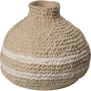 Mira Nomad Sand & White Ceramic Vase – Handmade Portuguese Basket-Weave Decorative Vase
