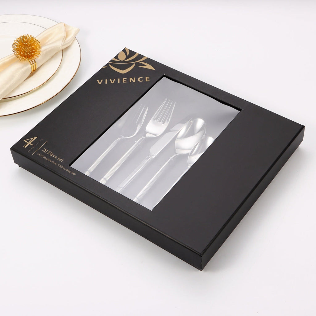 20 pc flatware set - Silver - Modern Tri-Angled Handle, Textured