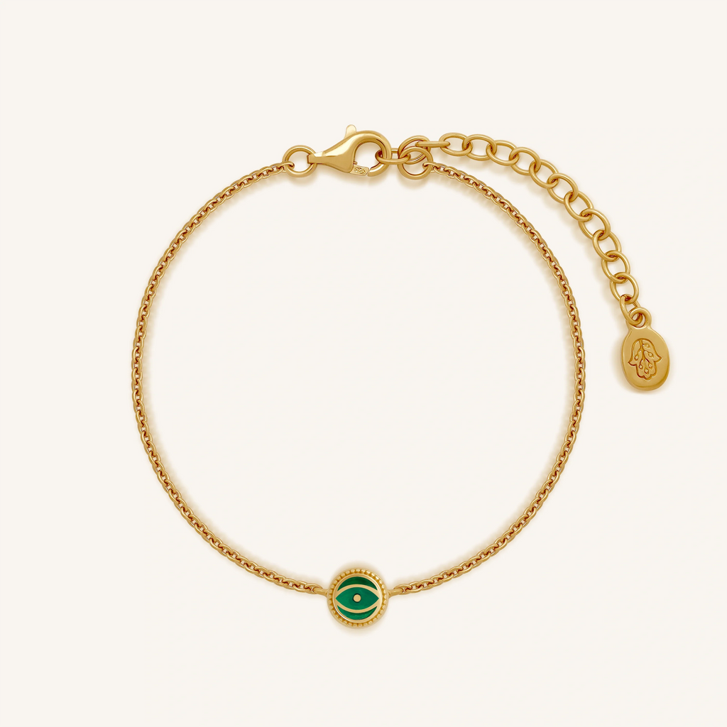 Emerald Agate Evil Eye Gold Bracelet – Verdant Guardian