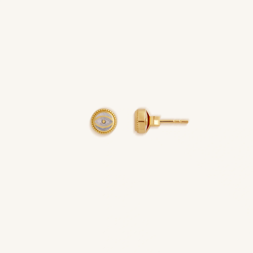 Moonstone Evil Eye Gold Stud Earrings – Lunar Sentinel