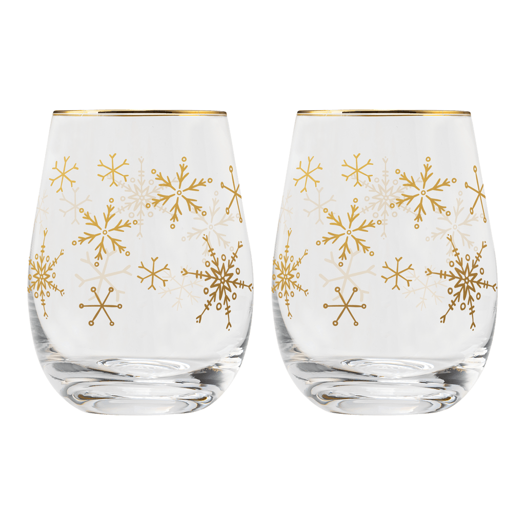 Gold Snowflake Stemless Wine Glasses – Boxed Set of 2