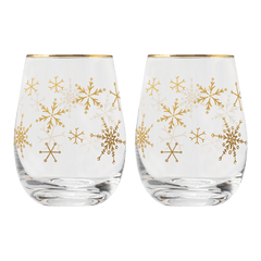 Gold Snowflake Stemless Wine Glasses – Boxed Set of 2