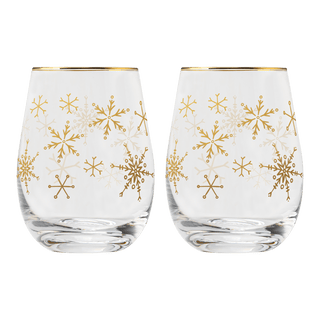 Gold Snowflake Stemless Wine Glasses – Boxed Set of 2