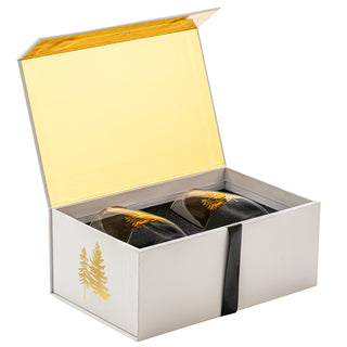 Gold Pine Trees Stemless Wine Glasses – Boxed Set of 2