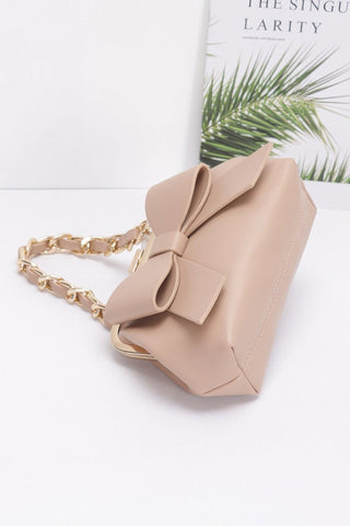 Faux Leather Ribbon Clutch with Chain Handle – Evening Party Bag