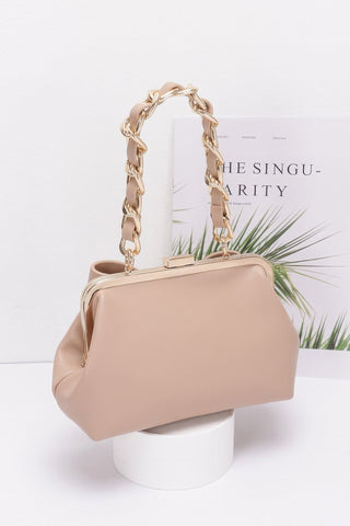 Faux Leather Ribbon Clutch with Chain Handle – Evening Party Bag