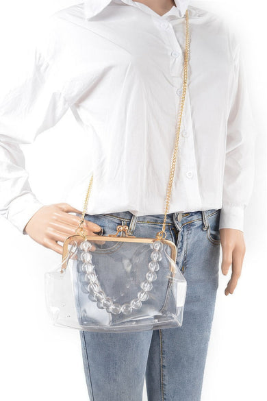 Vintage Clasp Clear PVC Clutch with Gold Chain