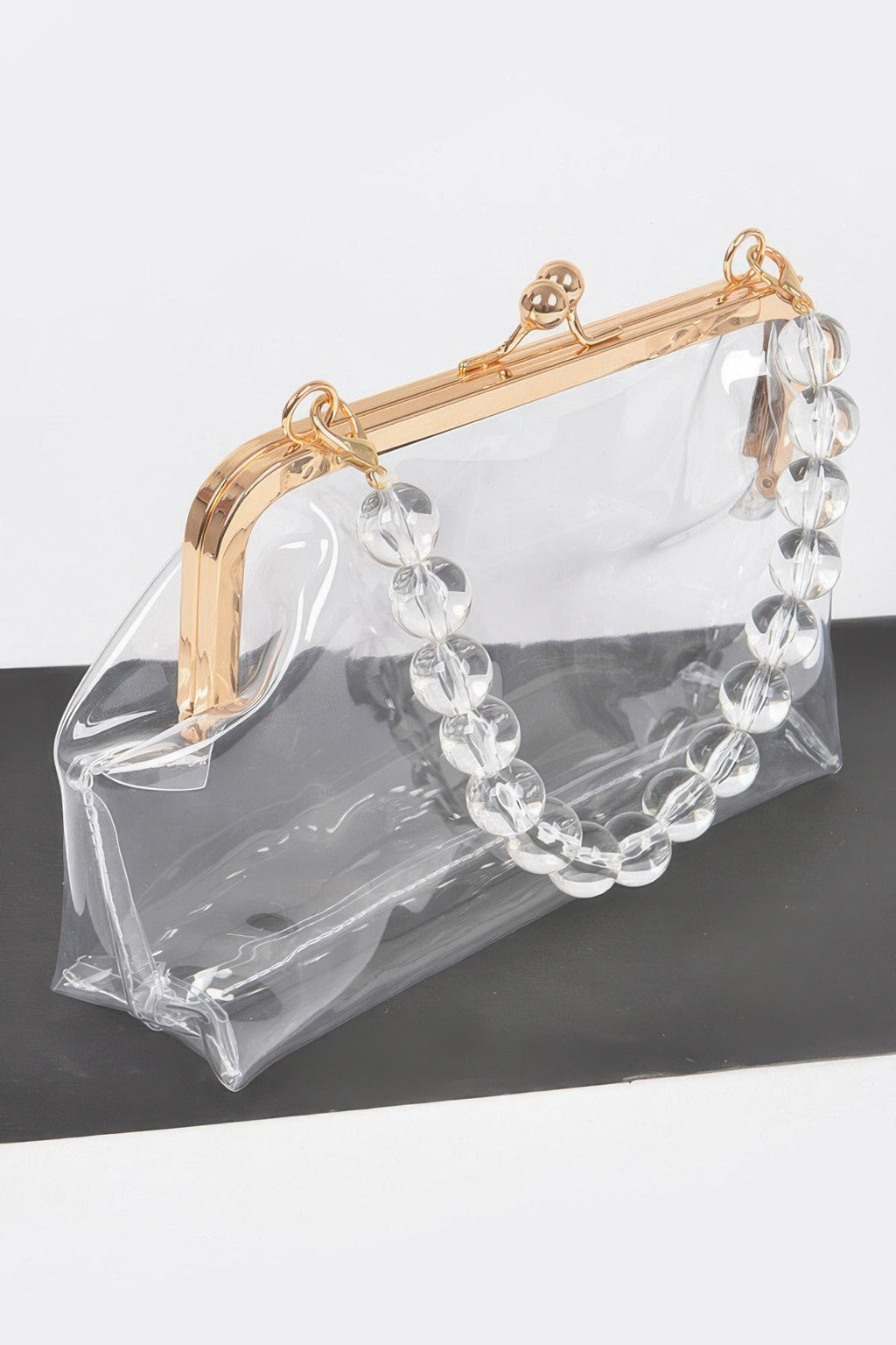 Vintage Clasp Clear PVC Clutch with Gold Chain