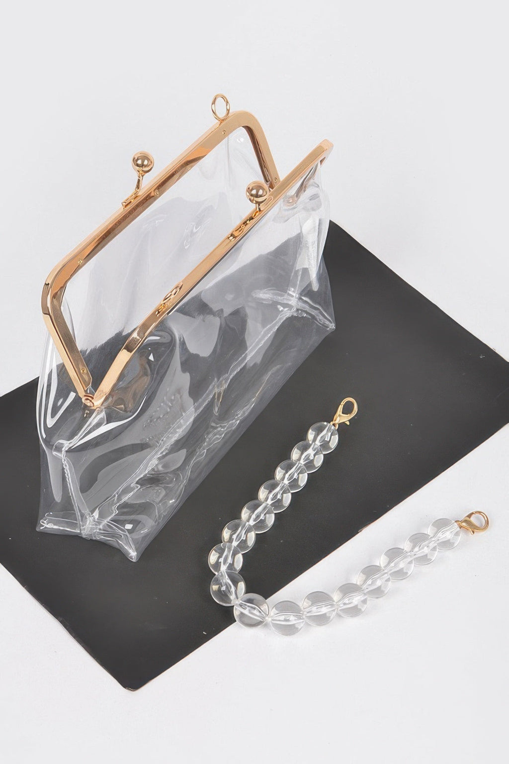 Vintage Clasp Clear PVC Clutch with Gold Chain